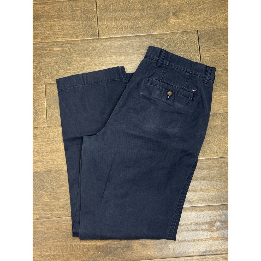 Tommy Hilfiger Pants Mens 33X30 Navy Blue Slim Fit Chino Flat Front‎ Casual